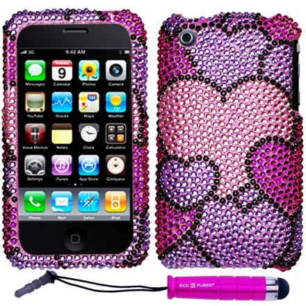 Apple iPhone 3G/3S Hard Case with Pink Sparkling Rhinestone Heart Design
