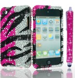 Apple Ipod Touch 4th Generation Case with Hot Pink/Silver/Black Zebra Design