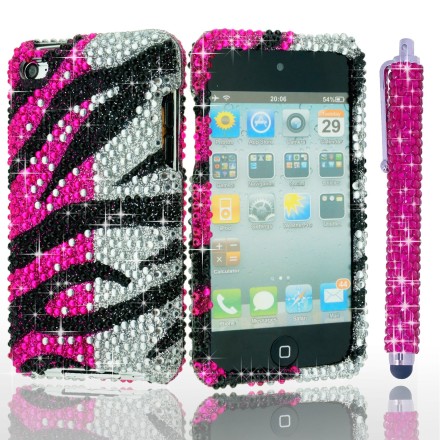 Apple Ipod Touch 4th Generation Case with Hot Pink/Silver/Black Zebra Design