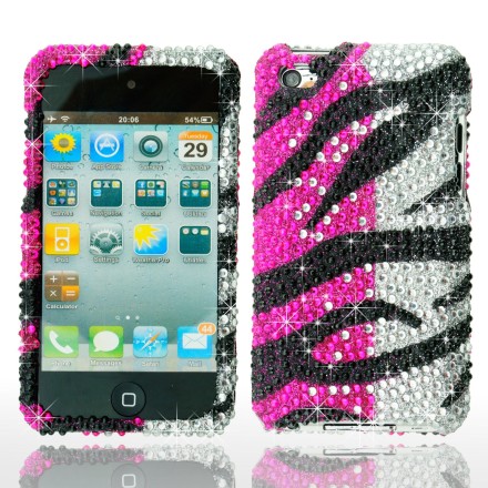 Apple Ipod Touch 4th Generation Case with Hot Pink/Silver/Black Zebra Design