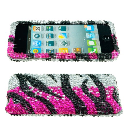 Apple Ipod Touch 4th Generation Case with Hot Pink/Silver/Black Zebra Design