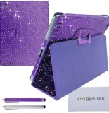 Apple iPad 2/3/4 Bling Purple Leather Case with Sparkling Rhinestone Flowers