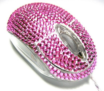 USB Optical Computer Mouse with Pink Crystal Bling Rhinestone