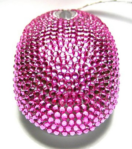 USB Optical Computer Mouse with Pink Crystal Bling Rhinestone