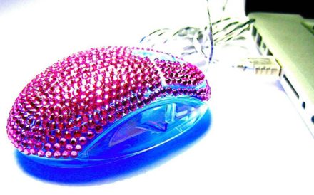 USB Optical Computer Mouse with Pink Crystal Bling Rhinestone