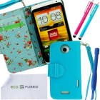 HTC One X Case Bundle Including 1 Genuine Leather Wallet – Blue