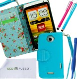 HTC One X Case Bundle Including 1 Genuine Leather Wallet – Blue