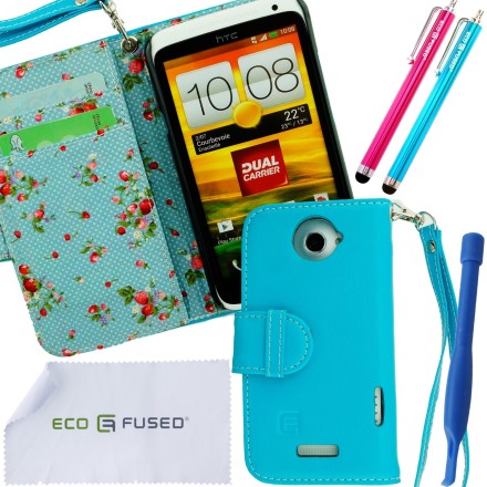 HTC One X Case Bundle Including 1 Genuine Leather Wallet – Blue