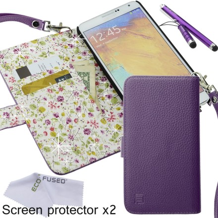 Samsung Galaxy Note 3 Faux Leather Wallet Case Bundle