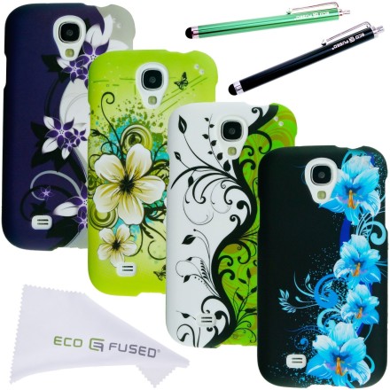 Samsung Galaxy S4 Flowers Hard Case Combine Cover Bundle