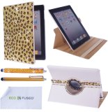 iPad Case Bundle including 1 Rotating PU Leather Case with Rhinestones Compatible – Apple iPad 4, iPad 3, iPad 2