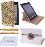 iPad Case Bundle including 1 Rotating PU Leather Case with Rhinestones Compatible – Apple iPad 4, iPad 3, iPad 2