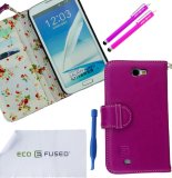 Genuine Leather Wallet Cover with Floral Interior for Samsung Galaxy Note 2