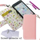 Faux Leather Wallet Case Bundle for iPhone 5C including 1 PU Leather Case with Floral Interior