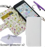 Faux Leather Wallet Case Bundle for iPhone 5C including 1 PU Leather Case with Floral Interior