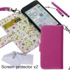 Faux Leather Wallet Case Bundle for iPhone 5C including 1 PU Leather Case with Floral Interior