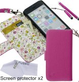Faux Leather Wallet Case Bundle for iPhone 5C including 1 PU Leather Case with Floral Interior